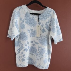 Rachel Zoe White and Blue Floral Knit Top